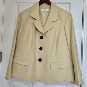 Jones Studio 18W Butter Yellow Textured Blazer Jacket Suit Career Three Button